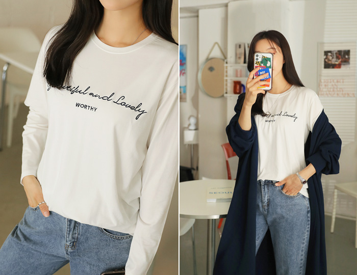 <b>Soft modal embroidery long sleeve t-shirt</b>