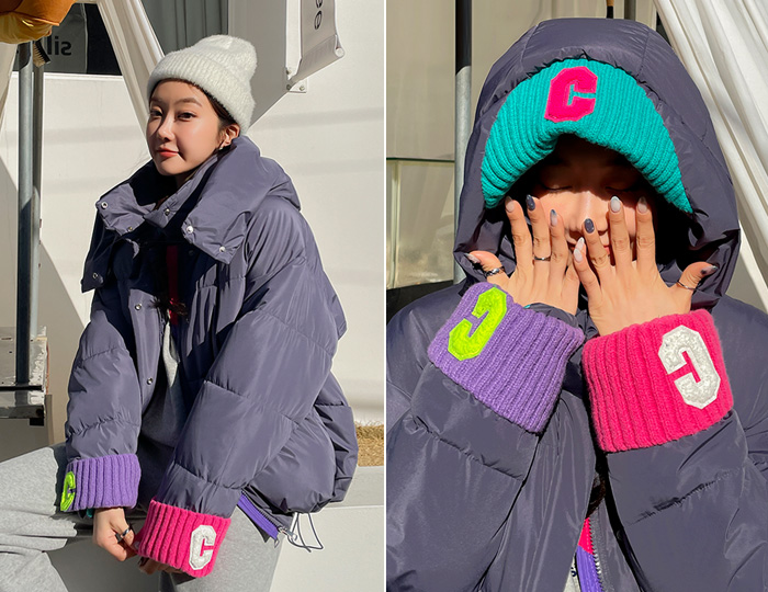 <b>C patch color combination Hood Padding Jumper</b>