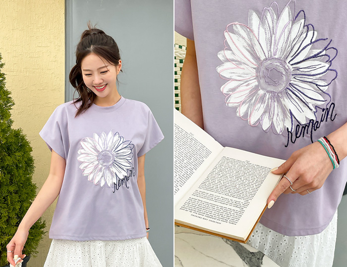 <b>Days Embroidery Cap Sleeve Short-sleeve Tee</b>