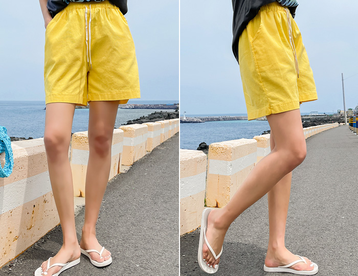 <b>Summer Color Linen 4-quarter banding pants</b>