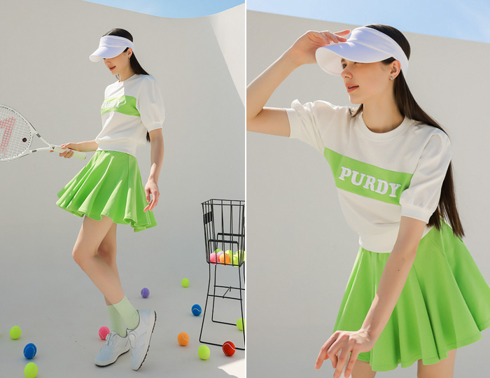 <b>[Purdy GOLF/SET] Pick Me Short-sleeve Skirt Set [White+Lime]</b>