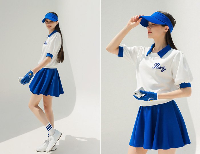 <b>[Purdy GOLF/SET] Celeb Puff color matching skirt set [White+Blue]</b>