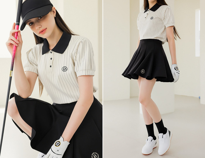 <b>[Purdy GOLF/SET] Stripe Kara Skirt Set [Cream+Black]</b>