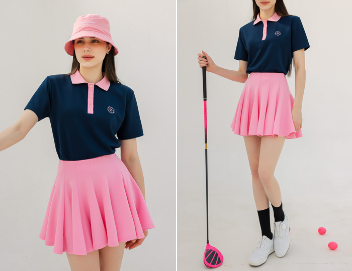 <b>[Purdy GOLF/SET] Creora color combination skirt set [Navy+Pink]</b>