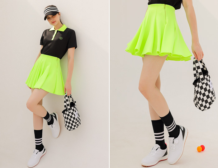 <b>[Purdy GOLF/SET] Creora color combination skirt set [Black+Neon Yellow]</b>
