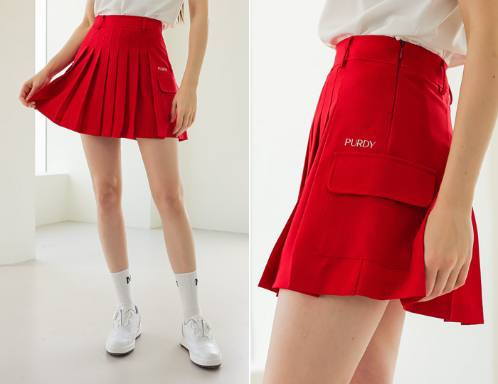 <b>[Purdy GOLF] Cargo Pleats Kyurot Skirt [Red]</b>