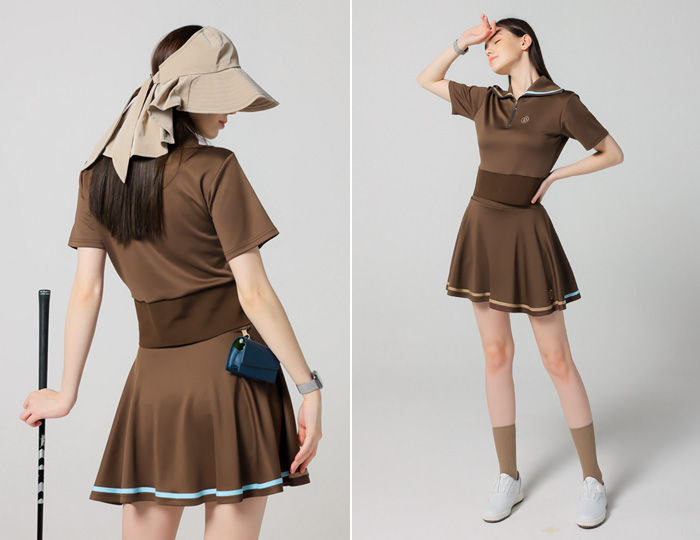<b>[Purdy GOLF/SET] Logline half-zip up skirt set [Brown]</b>