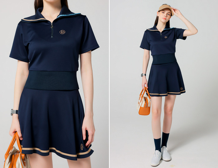 <b>[Purdy GOLF/SET] Logline half-zip up skirt set [Navy]</b>