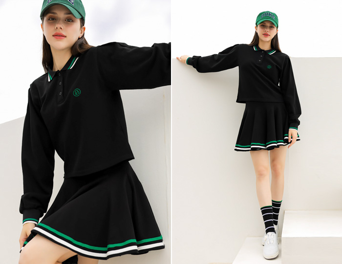 <b>[Purdy GOLF/SET] line color combination PK skirt set [Black+Black]</b>