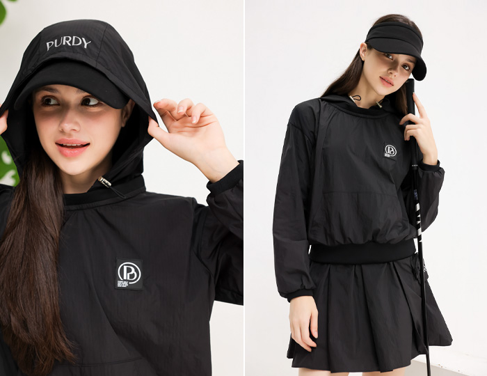 <b>[Purdy GOLF/SET] Multi Stretch Hood Skirt Set [Black+Black]</b>