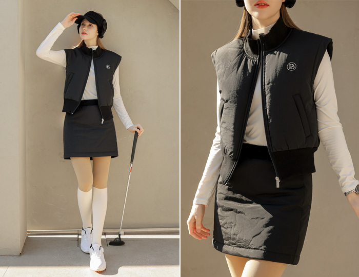 <b>[Purdy GOLF/SET] Casio Padding Vest Skirt Set [Black+Black]</b>