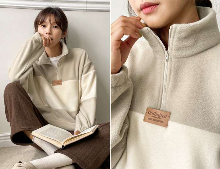 <b>Two color fleece half zip up Box Man to man</b>