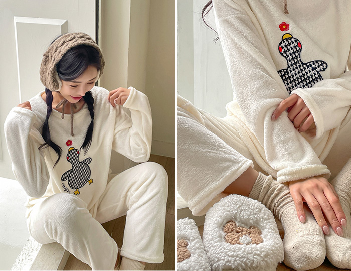 <b>[SET] Checkered Duck Boafur Sleep Pajama Set</b>