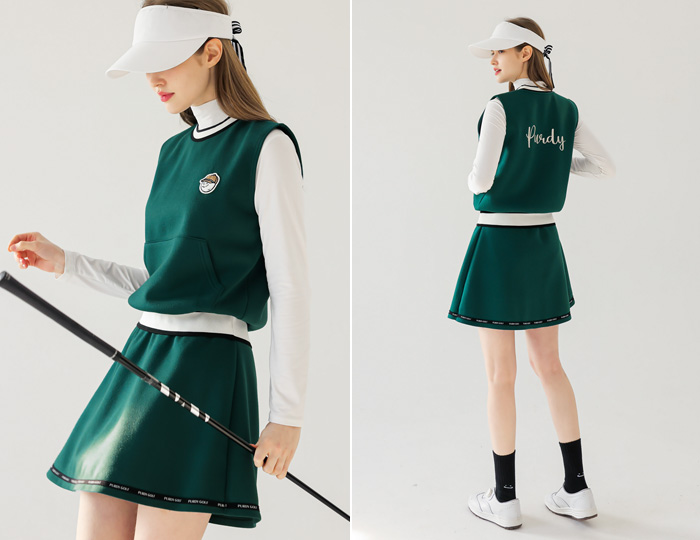 <b>[Purdy GOLF/SET] Neoprene Flare Skirt Set [Green+Green]</b>