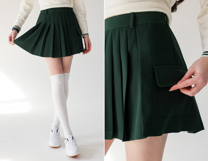 <b>[Purdy GOLF] Pocket Kyurot Pleats Skirt [Deep green]</b>