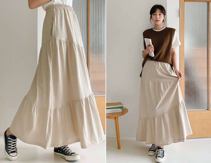 <b>Rough Diagonal Cancan Pocket Long Skirt</b>
