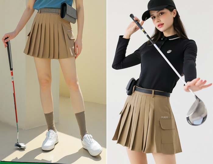 <b>[Purdy GOLF] Cargo Pleats Kyurot Skirt [Beige]</b>