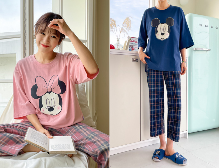 <b>[SET] Sleep Mickey Minnie Cotton Peach Pajama Set</b>            