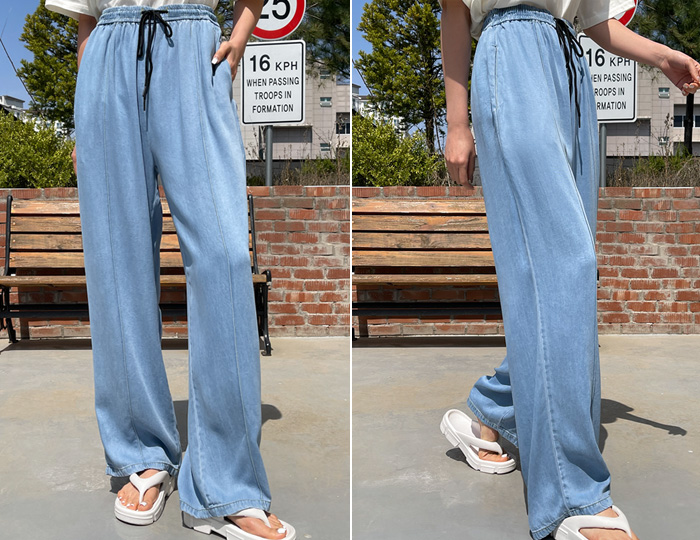 <b>Light Tencel Pintuck Wide Banding Denim</b><br><br> <font color=red>[Pre-order] [Jungcheong] Sequential delivery on 5/22</font></br>