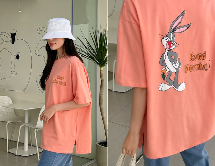<b>Big Bunny Box Slit Long Short T shirts</b>