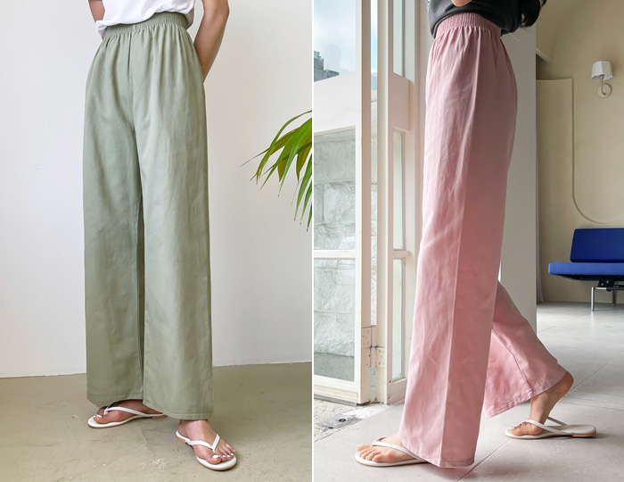 <b>Basic Linen wide banding pants for each height</b>