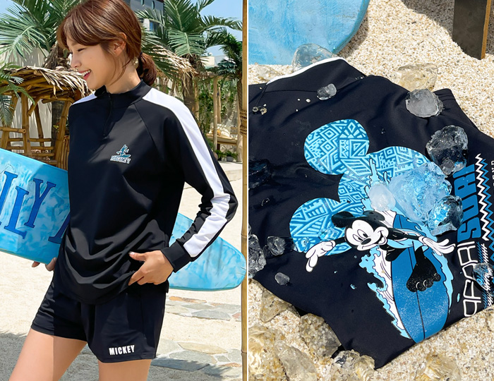 <b>Mickey Surfboard Half Zip Rash Guard</b>