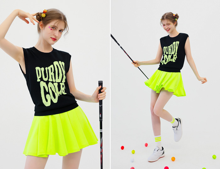 <b>[Purdy GOLF] Cool Summer Neon Knit Vest [Black+Neon Green]</b>