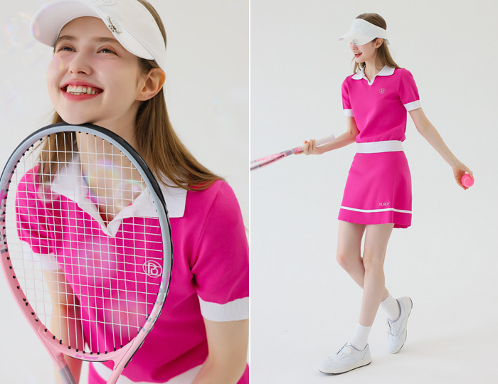 <b>[Purdy GOLF/SET] Cool Summer Knit+Skirt Set [Pink+Pink]</b>