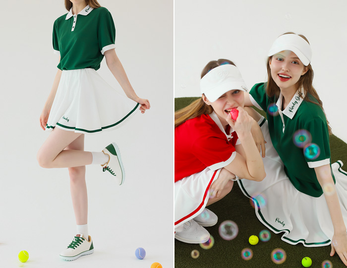 <b>[Purdy GOLF/SET] Coolon PK color combination skirt set [Green+White]</b>