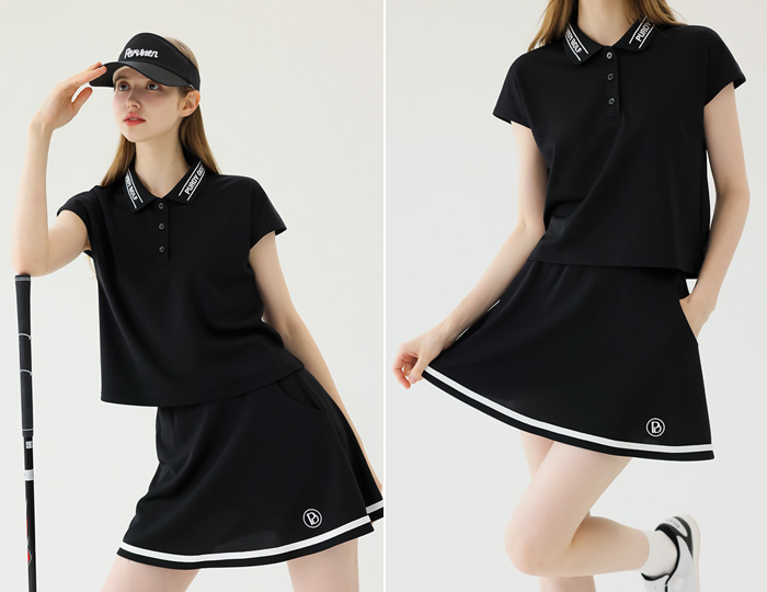 <b>[Purdy GOLF/SET] 3D Dolman Sleeve Skirt Set [Black+Black]</b>