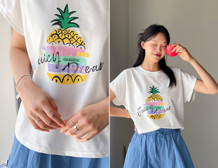 <b>Pineapple Pop Box Cap Sleeve Tee</b>