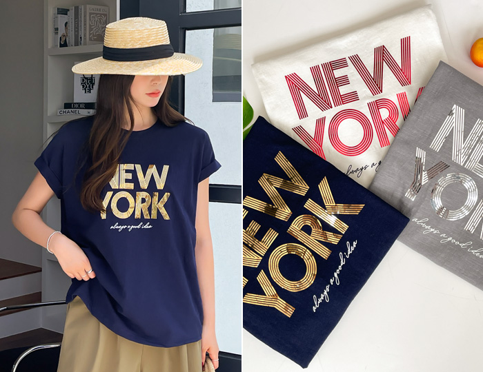 <b>New York Foil Slab Box Cap Sleeve Tee</b>