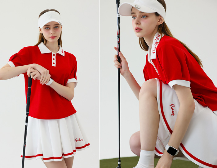 <b>[Purdy GOLF/SET] PK Kara color combination skirt set [Red+White]</b>