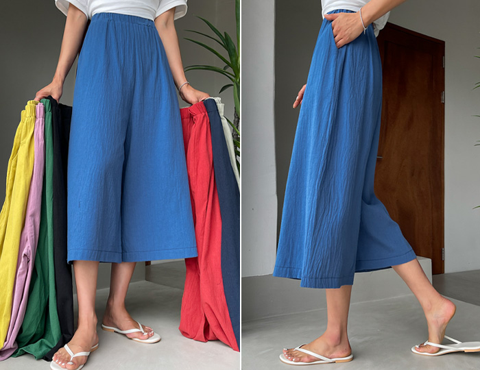 <b>Colorful! Linen wide banding skirt pants</b>