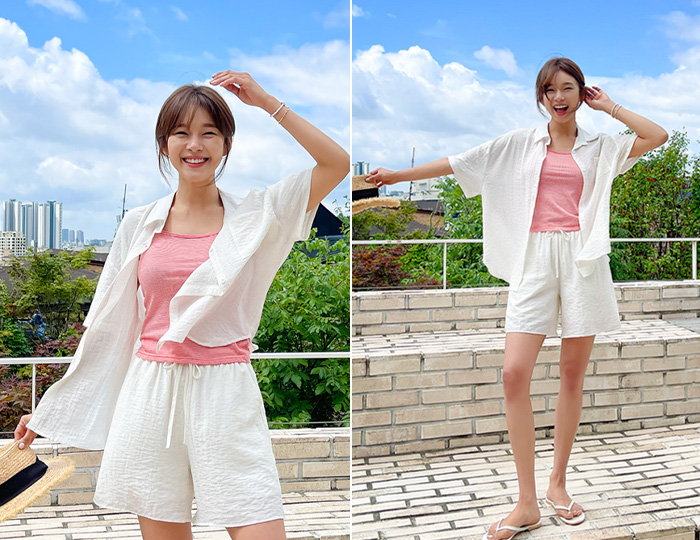 <b>[SET] Summer Linen Cool Box Shirt + Banding Pants Set</b>