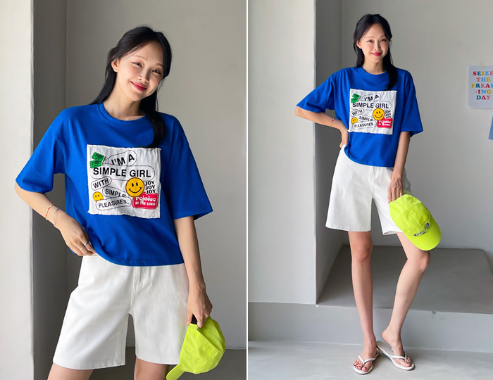 <b>Happy Patch Semi Crop Box Short T shirts</b>