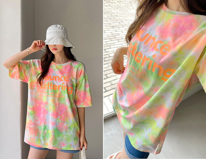 <b>Neon Marble Slit Box Long Short T shirts</b>