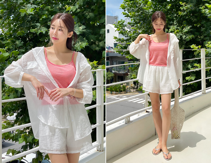 <b>[SET] Summer See-Through Loose Hood+Banding Pants Set</b>