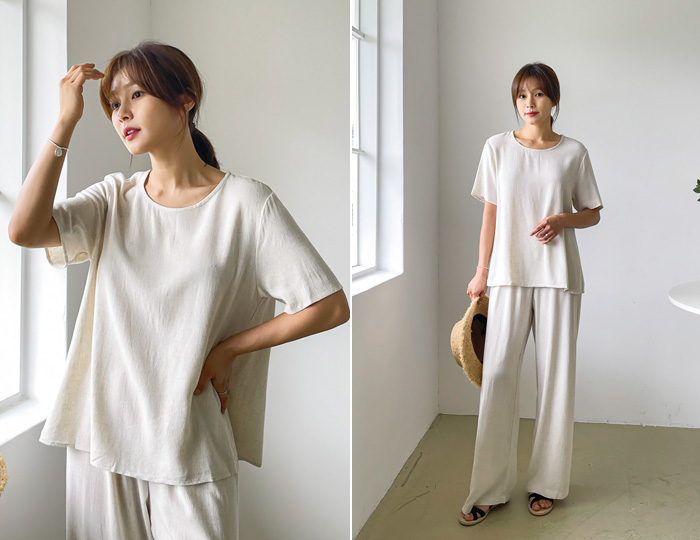 <b>[SET] Rally Linen Hula Line Wide Pants Set</b>